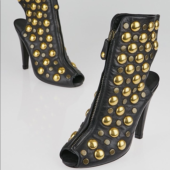 Gucci Shoes - GUCCI Gold studded peep-toe bootie